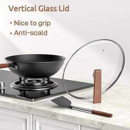 13 Inch Wok with Glass Lid & Silicone Spatula, Naturally Non‑Stick | Pre‑Seasoned 5.6 Quart Carbon Steel Woks & Stir-Fry Pans with Flat‑Bottom, PFOA & Ptfe‑Free Chinese Cookware for All Cooktops7