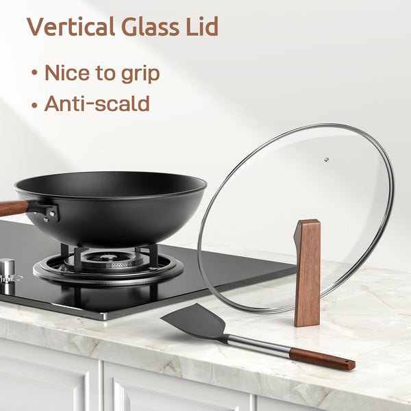 13 Inch Wok with Glass Lid & Silicone Spatula, Naturally Non‑Stick | Pre‑Seasoned 5.6 Quart Carbon Steel Woks & Stir-Fry Pans with Flat‑Bottom, PFOA & Ptfe‑Free Chinese Cookware for All Cooktops7