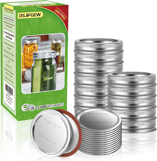 Canning Lids and Rings Regular Mouth, 24Pcs Split Type Metal Mason Jar Lids with Bands for Regular Mouth Ball, Kerr Jars - Food Grade with Silicone Airtight Seal Small Canning Lids (70Mm)1