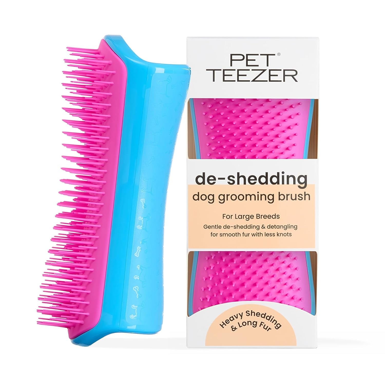pet-teezer-de-shedding-dog-brush-for-long-hair-breeds-large-blue-pink-dog-grooming-tool-with-patented-two-tier-teeth-reaches-the-undercoat-for-thick-double-coated-dogs-wet-or-dry-fur