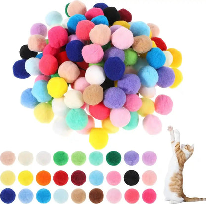 Xthrotsenk 100 Pcs Cat Toy Balls 1-Inch Colorful Cat Pom Pom Balls Soft Interactive Kitten Ball Cats Exercise Toys Fuzzy Kitten Interactive Playing Quiet Toy for Cats Pet(2.5 Cm)1