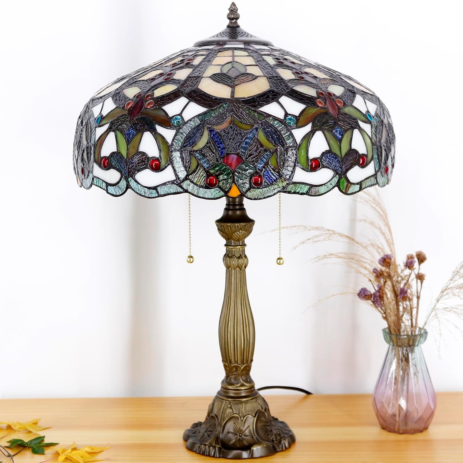 table-lamp-base-replacement-only-cw-6-5-h-24-inch-fit-for-12-14-16-18-inch-tiffany-style-stained-glass-lampshade-dark-bronze-finish-resin-pull-chain-switch