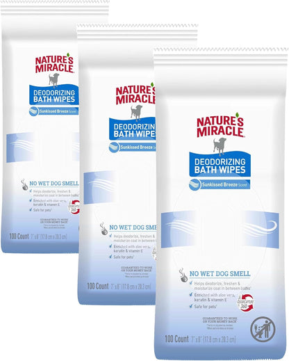 Nature'S Miracle Deodorizing Bath Wipes for Dogs, 100 Count | Neutralize Tough Pet Odors between Baths, Promotes Healthy Skin & Coat, Great for Spot & Paw Cleaning, Sunkissed Breeze Scent9