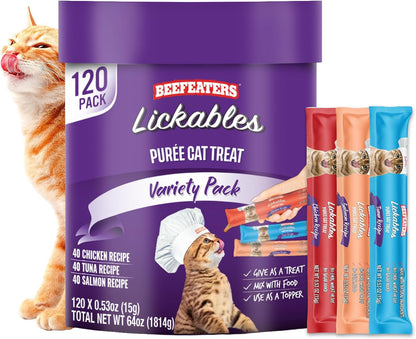 Beefeaters Lickable Cat Treats 48 Count – Puree Squeeze up Tubes Variety Pack (Salmon, Tuna & Chicken) | Grain Free, Taurine Enriched, High Moisture for Picky Eaters | Cat Treat Topper or Snack11