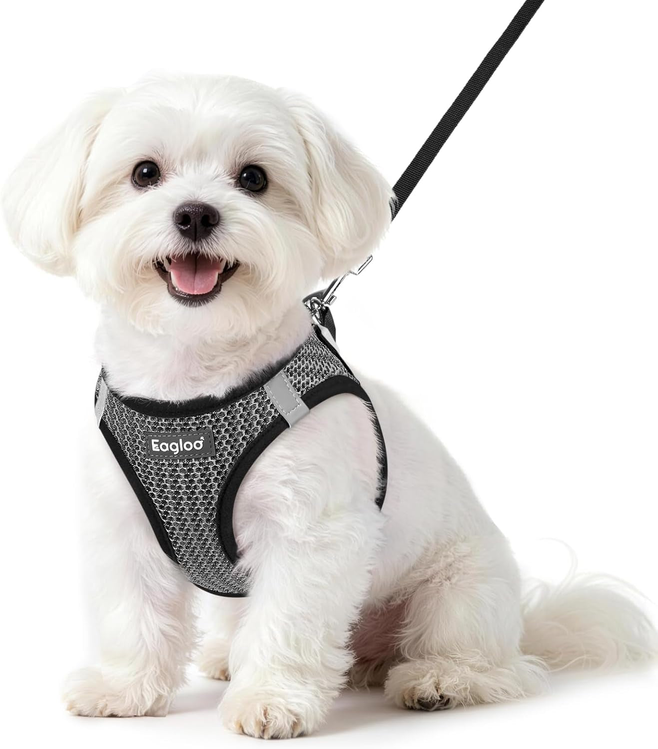 eagloo-small-dog-harness-and-leash-set-step-in-small-sized-puppy-pet-vest-light-soft-breathable-air-mesh-easy-on-and-off-with-hook-loop-reflective-for-safe-walking-pink-s