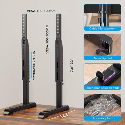Universal TV Stand, Table Top TV Stand Base Wobble Replacement for Most 24 to 80 Inch LCD LED Tvs, 7 Height Adjustable TV Legs Hold up to 150Lbs, Max VESA 800X500Mm, Black AX10TB026