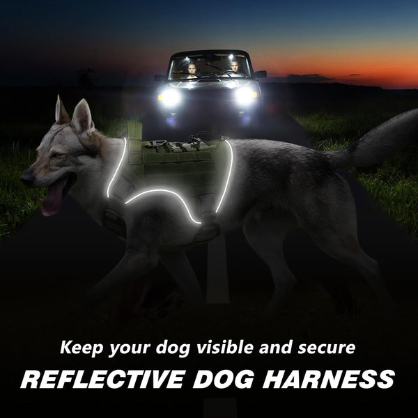 WINGOIN Tactical Dog Harness for Large Dogs, Heavy Duty No Pull Dog Harness with Handle, Adjustable Reflective Military K9 German Shepherd Big Size Dog Vest for Walking, Training, Hunting, Green (L) | with Handle,Adjustable Reflective,Green Military K9 Style,Big Size Dog Vest,For German Shepherd,For Walking Training Hunting4