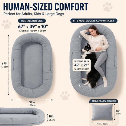 Human Dog Bed for Large Dog - Giant Dog Bed for Humans with High-Density Foam & Faux Fur Cover - Washable Bean Bag Bed Alternative for Napping, Gaming, and Pet Bonding2