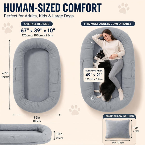 Human Dog Bed for Large Dog - Giant Dog Bed for Humans with High-Density Foam & Faux Fur Cover - Washable Bean Bag Bed Alternative for Napping, Gaming, and Pet Bonding2