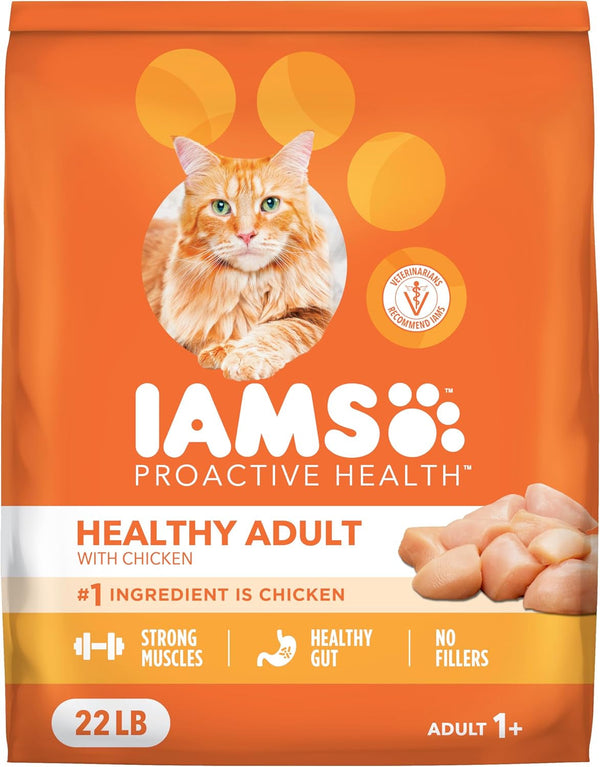 IAMS Proactive Health Healthy Adult Dry Cat Food, Chicken, 22 Lb | Veterinarian-Recommended, Real Chicken #1 Ingredient, Chicken & Egg Protein, Wholesome Grains for Energy, Supports Muscles1