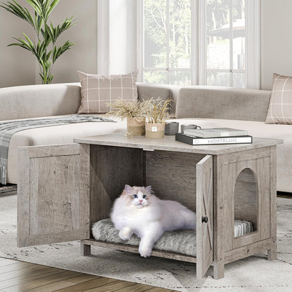 JY QAQA Cat Litter Box Enclosure,Litter Box Furniture Hidden with Barn Door,Wooden Washroom Furniture,Cat House,Fit Most of Litter Box8