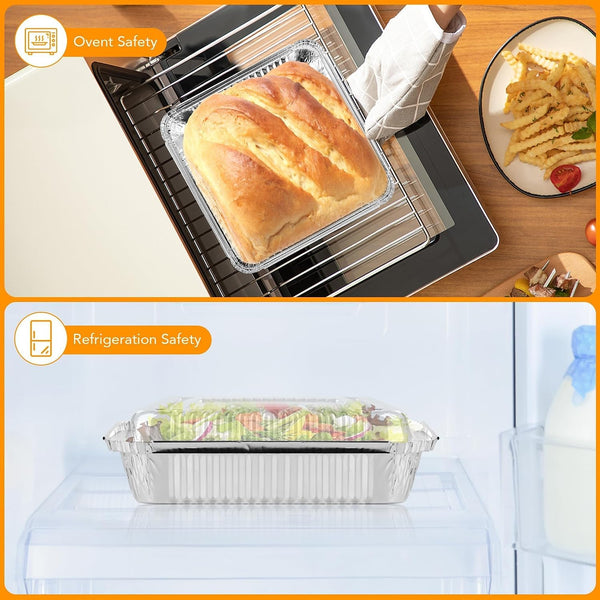 40 Pack 8X8 Inch Aluminum Pans with Clear Plastic Lids - Square Baking Cake Pans - Foil Pans with Lids - Disposable Food Containers Great for Cooking, Heating, Storing, Prepping Food4