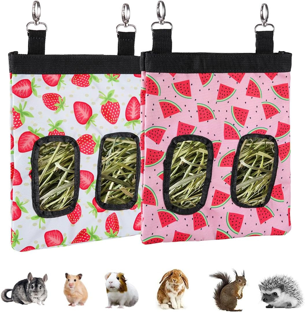 dzwlkj-guinea-pig-hay-feeder-2-pack-11-x-9-x-1-inches-rabbit-hay-feeder-bag-stainless-steel-600d-oxford-watermelon-and-strawberry