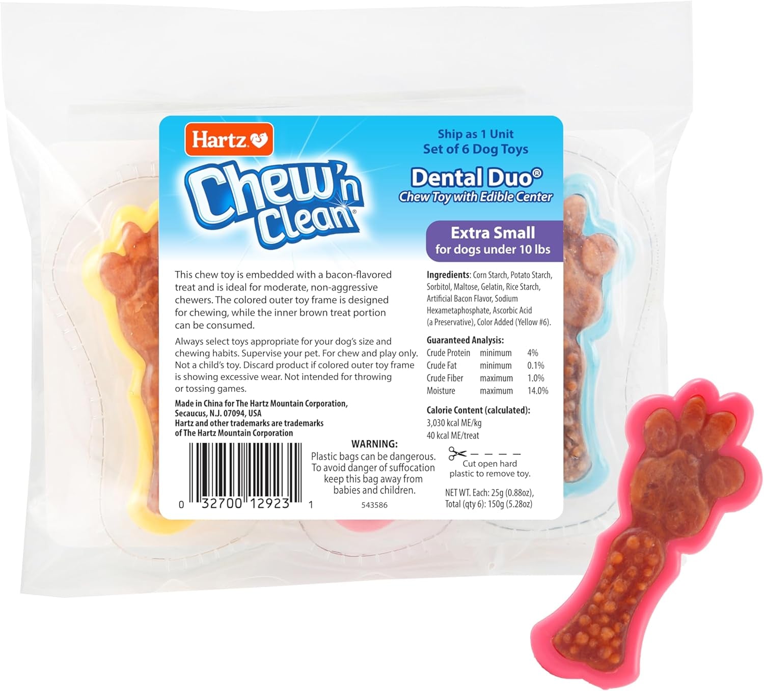 hartz-chew-n-clean-dental-duo-dog-treat-chew-toy-color-varies-extra-small-6-count