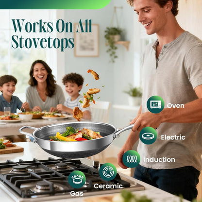 Hybrid 13 Inch Wok with Steamer, Nonstick Stainless Steel Wok | Wok Pan & Stir-Fry Pans4