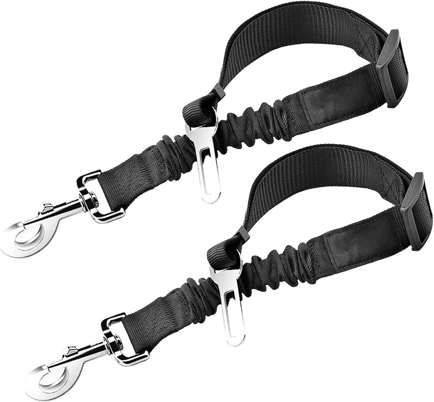 sungrow-elastic-nylon-dog-seat-belt-24-36-adjustable-black-harness-elastic-tether-with-metal-buckles-2-pcs-per-pack
