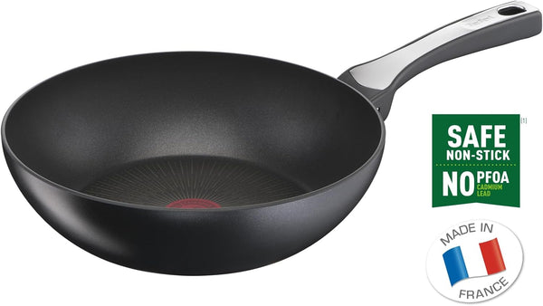 Tefal Unlimited On, Premium Cookware, 28 Cm Wok Pan, Uk'S Longest Lasting Non-Stick, Frying Pan, Heat Indicator, Induction Hob Compatible, Dishwasher Safe, Aluminium, Black, G25919AZ4