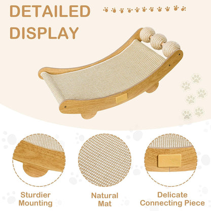DWCN 3-In-1 Large Cat Scratcher Bed Hammock Lounge Scratching Post Scratch Pad with 3 Natural Sisal Balls - Furniture Protector Gift for Indoor Cats3