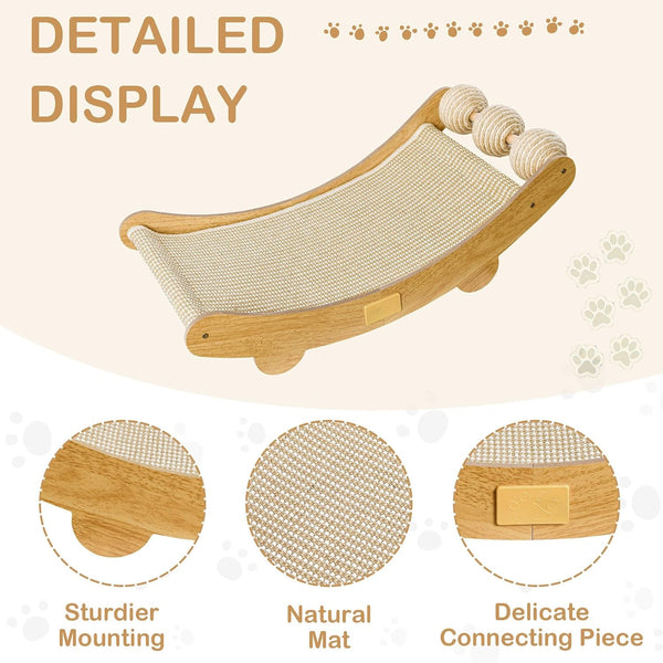DWCN 3-In-1 Large Cat Scratcher Bed Hammock Lounge Scratching Post Scratch Pad with 3 Natural Sisal Balls - Furniture Protector Gift for Indoor Cats3