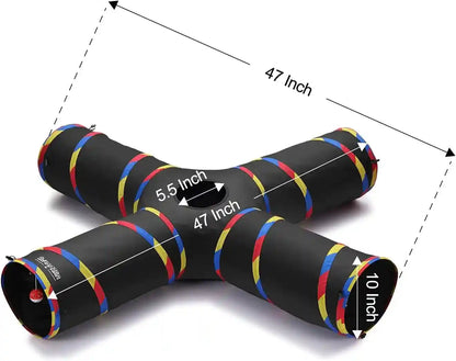 4 Way Large Cat Tunnels for Indoor Cats - 10" Diameter & 47" Long Play Tunnel Toy - Cat Tube with Play Ball & Mouse Toy - Interactive Peephole (Black)2