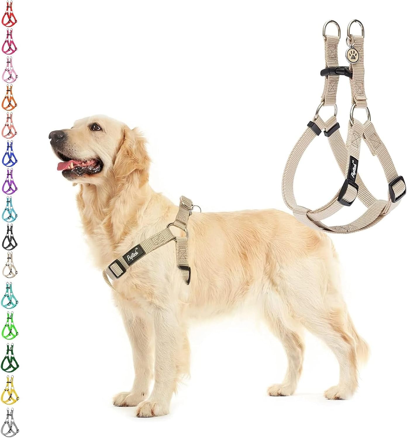 pupteck-no-pull-dog-harness-soft-adjustable-basic-nylon-step-in-puppy-vest-outdoor-walking-with-id-tag