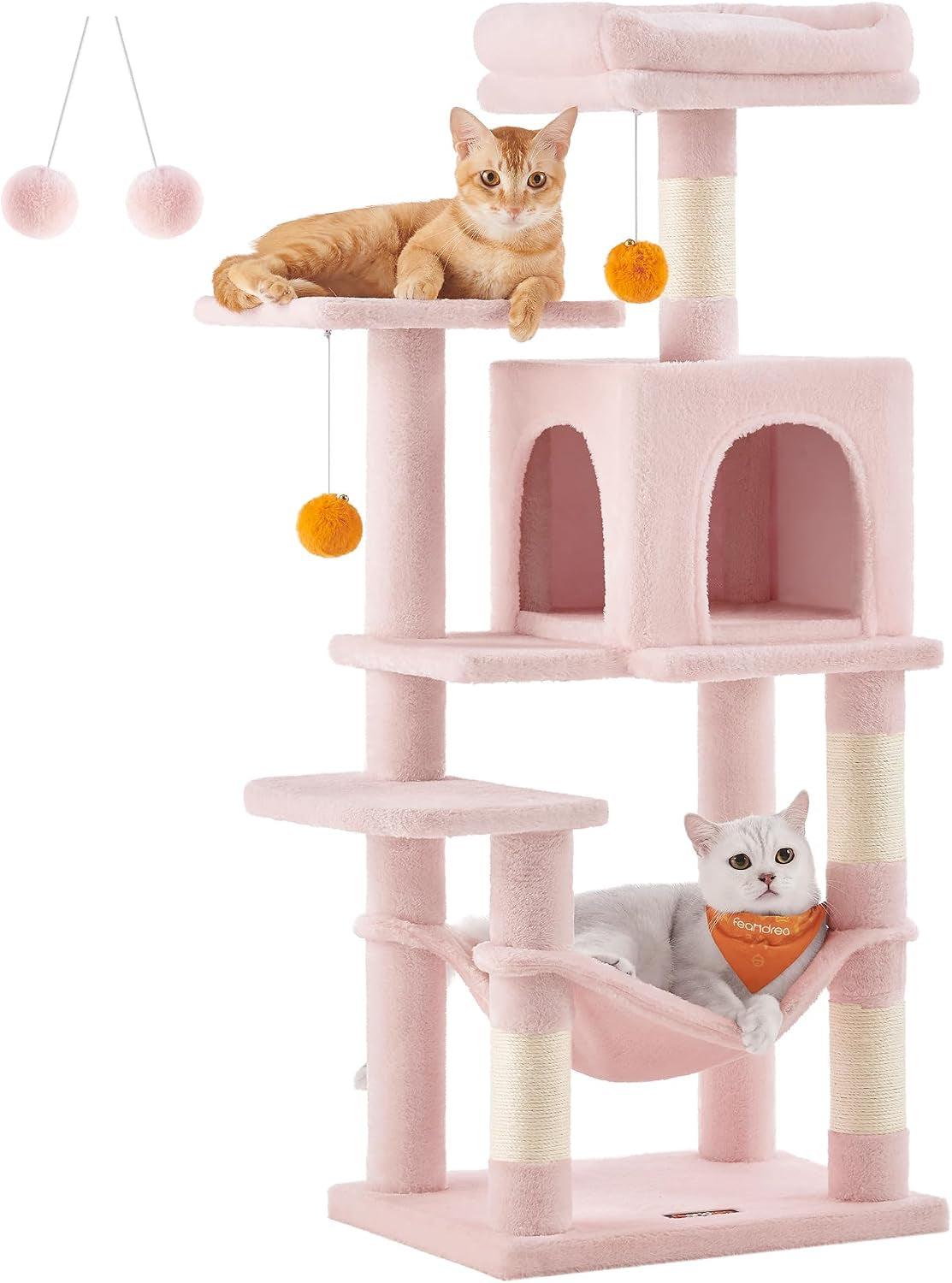 feandrea-cat-tree-59-5-inch-tall-cat-tower-plush-multi-level-condo-with-5-scratching-posts-2-perches-2-caves-hammock-2-pompoms-light-gray-upct192w01