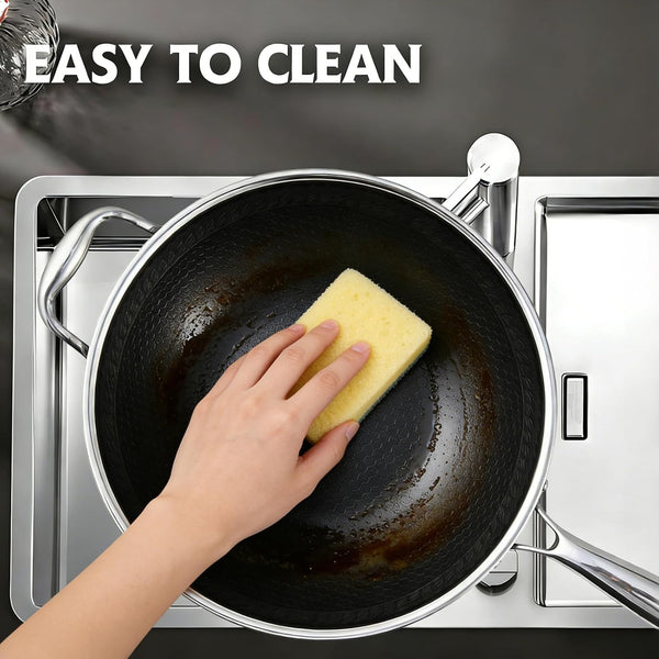 Hybrid Nonstick 12 Inch Stainless Steel Wok Pan with Lid – Snowclad Technology – Induction Compatible – PFOA Free – Dishwasher Safe – Ideal for Stir-Fry – Includes Lid at End4