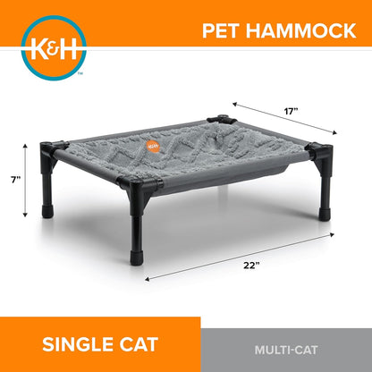 K&H Elevated Cat Bed, Pet Hammock Cot, Indoor Cat Bed, 22X17In, Gray | Free-Standing Raised Cot with Metal Frame, Washable Plush Cover, Rubber Feet, Tool-Free Assembly2