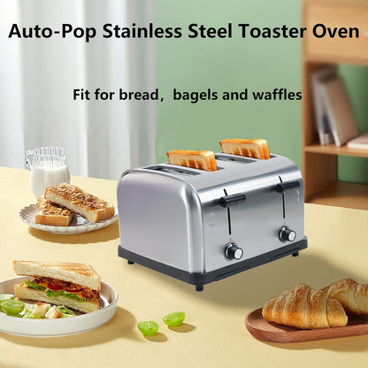 Commercial Toaster for Restaurant, 4 Slice Toaster,Commercial Bread Heating Machine, Automatic Pop-Up,Stainless Steel Bread Ovens,Silver3