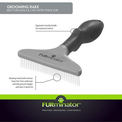 Furminator Dog/Cat Grooming Rake, Grooming Tool, Removes Loose Hair and Tangles, Gray | Removes Loose Hair & Tangles, Rotating Metal Teeth Help Prevent Mats, Use Daily to Maintain a Healthy Coat7
