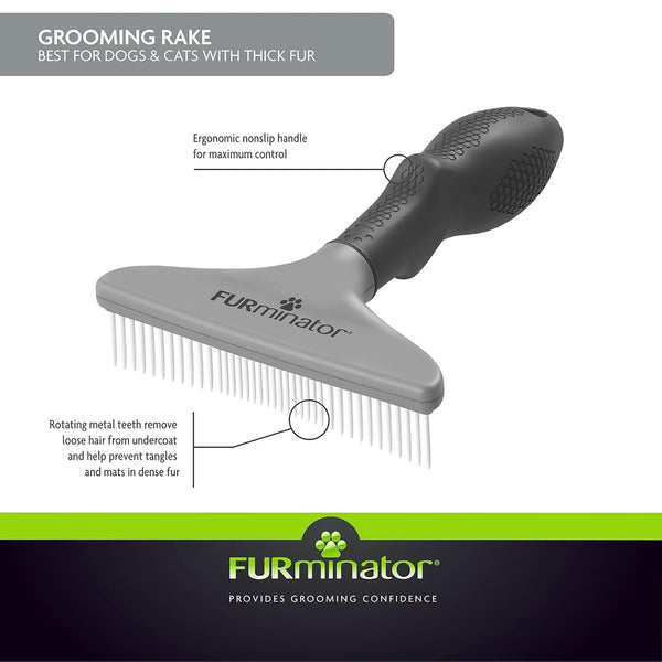 Furminator Dog/Cat Grooming Rake, Grooming Tool, Removes Loose Hair and Tangles, Gray | Removes Loose Hair & Tangles, Rotating Metal Teeth Help Prevent Mats, Use Daily to Maintain a Healthy Coat7