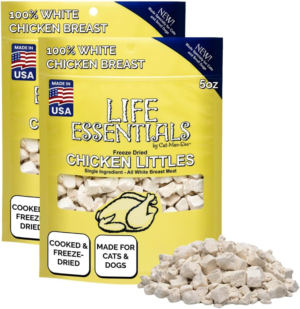 life-essentials-by-cat-man-doo-chicken-littles-5oz-bag-freeze-dried-chicken-cat-dog-treats-healthy-single-ingredient-training-treats-high-protein-cooked-diced-freeze-dried-healthy-chicken-cat-treats-small-dog-treats-high-protein-pet-treats-and-toppers-made-in-usa