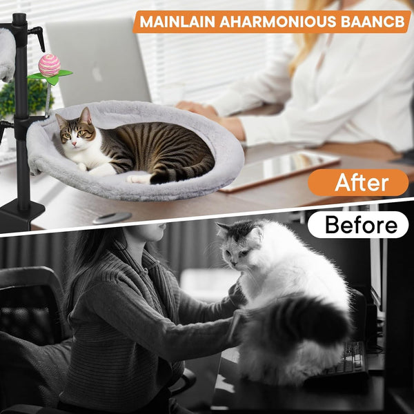 Double Cat Desk Bed, 360° Rotating & Adjustable Desk Mount with Soft Faux Fur & Breathable Mesh Accessories, Ergonomic Cat Perch for Remote Workers,Gamers, and Office Staff - Supports up to 44 Lbs2