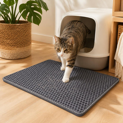 Cat Litter Mat 21 X 14 Inch, Double Layer EVA Honeycomb Kitty Litter Trapping Mat, Waterproof Urine Proof Non Slip Litter Box Floor Pad, Easy to Clean Scatter Control Mat, Grey7