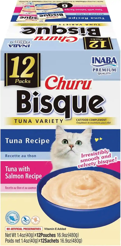 INABA Churu Bisque for Cats, Creamy Lickable Purée Side Dish with Vitamin E, 1.4 Ounces per Pouch, 12 Pouches, Tuna & Chicken Variety15