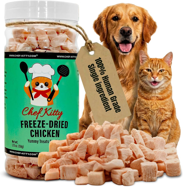 Freeze Dried Chicken Cat Treats | Healthy Dog Food Toppers 100% Human Grade | Single Ingredient, Grain Free Chicken Dog Treats | Inspected & Tested in USA | No Additives or Preservatives, 3.5 Oz10