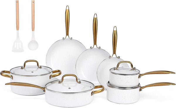 18PCS Nonstick Pots and Pans Set, Ceramic Cookware Set, Kitchen Cooking Sets, Oven/Dishwasher Safe, Space-Saving Design,Compatible with All Stovetops White1