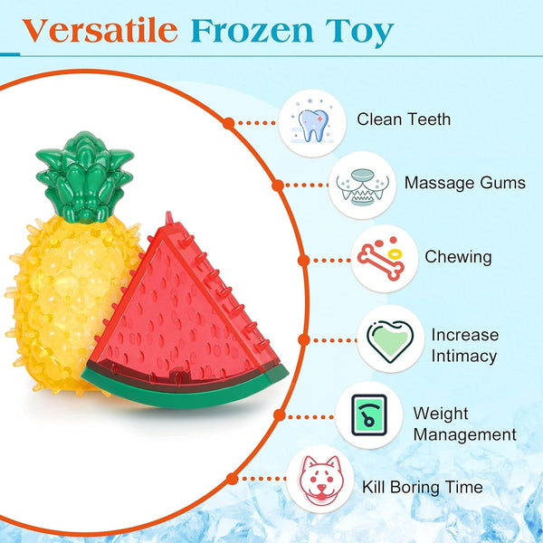 Pawaboo Pet Teether Cooling Chew Toys, Freezable Teething Toy for Puppies, Watermelon and Pineapple Shape Freeze Interactive Toys in Summer, Frozen Dog Treat Training Tools for Small and Medium Dogs5