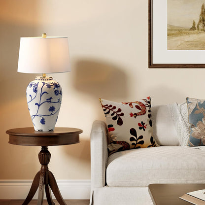 Tribesigns 27-Inch Table Lamp with Blue and White Porcelain Ginger Jar, Embossed Floral Ceramic Base with Fabric Shade for Living Room, Entryway, Nightstand for Bedroom8