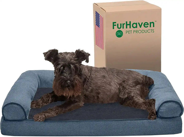 Furhaven Memory Foam Dog Bed for Medium/Small Dogs W/ Removable Bolsters & Washable Cover, for Dogs up to 35 Lbs - Luxe Faux Fur & Performance Linen Sofa - Woodsmoke, Medium12