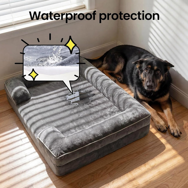 Ohgeni Orthopedic Extra Large Dog Bed Couch, Memory Foam, 44-Inch (Gray) | Waterproof Pet Bed with Machine-Washable Removable Cover & Soft Comfortable Fabric7