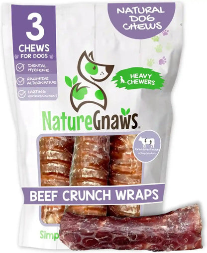 Nature Gnaws Beef Trachea Crunch Wraps for Dogs (3 Count) - Long Lasting Natural Beef Jerky Dog Chew Bones - Rawhide Free1