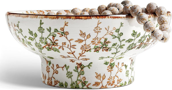 10" Ceramic Decorative Bowl, Key Bowl for Entryway, Handcrafted Sturdy Pedestal Bowl, French Country Fruit Bowl for Kitchen Counter, Centerpiece, Vine Green7