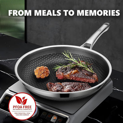 Non Stick Frying Pans 12 Inch, Hybrid Improved Version Frying Pan Nonstick with Lid, Stainless Steel Skillet, Dishwasher and Oven-Safe Chef & Quiche Pans, PFOA Free Cookware6