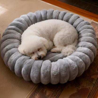 Donut Dog and Cat Bed, Luxurious Comfortable Faux Rabbit Fur Pet Beds, round Anti-Anxiety Calming Puppy Kitten Bed with Anti-Slip Bottom for Small Medium Dogs & Cats(20", White)16