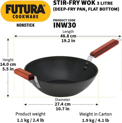 Futura  Nonstick Wok Stir Fry/Deep Fry Pan with 2 Stay Cool Rosewood Handles, 11.5", Black3
