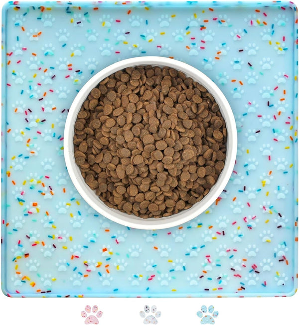 Ptlom Pet Placemat for Dog and Cat, Mat for Prevent Food and Water Overflow, Suitable for Small, Medium and Big Pet, 18" 12", Grey, Silicone64
