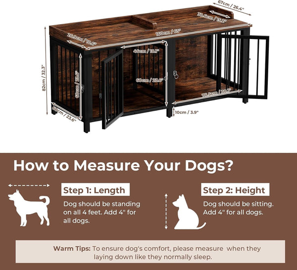BOINN 63" Heavy Duty Dog Crate Furniture with 4 Doors, Removable Divider & Openable Top, Indoor Dog Kennel with Raised Edge Tabletop, Double Dog Cage for Medium Large Dogs, Decorative Pet Crate2
