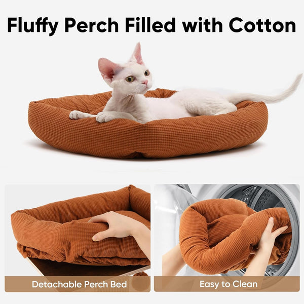 FUKUMARU Retro-Style Cat Scratching Post with Perch for Indoor Adult Cats | 28.7" Elevated Tall Cat Bed, Solid Wood Large Cat Scratcher Tower with Bed, Aesthetic Cat Tree Furniture with Natural Sisal7