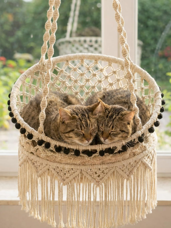 KARCEEY Macrame Cat Hammock - Hanging Cat Bed for Wall & Window - Boho Swing with Full Hardware Kit & Nip Toy - Stable Heavy Duty Design for Large & Senior Felines up to 60Lbs1